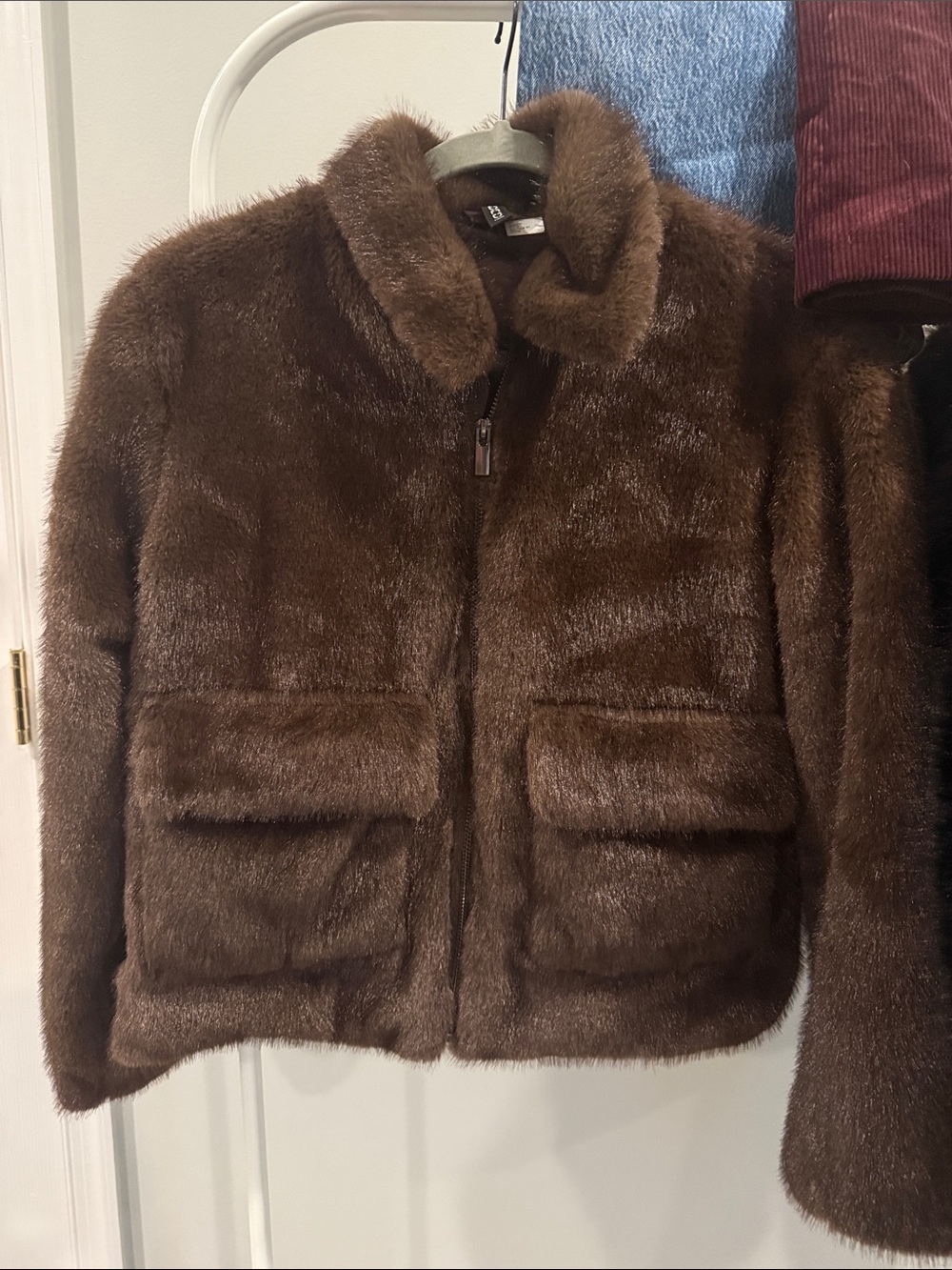 H&M Brown Faux Fur Jacket - Women's Cozy Short Coat